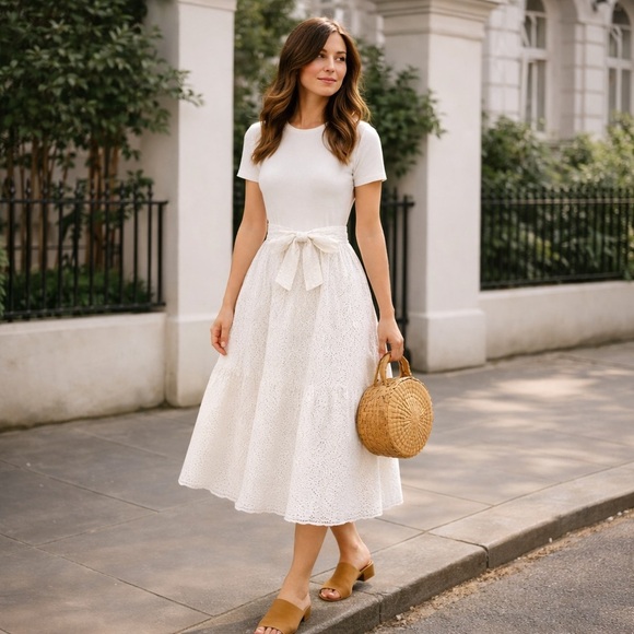 NWT Kate Spade White Mixed Media Cotton Knit Dress Eyelet  $248.  Size XL - Picture 10 of 10